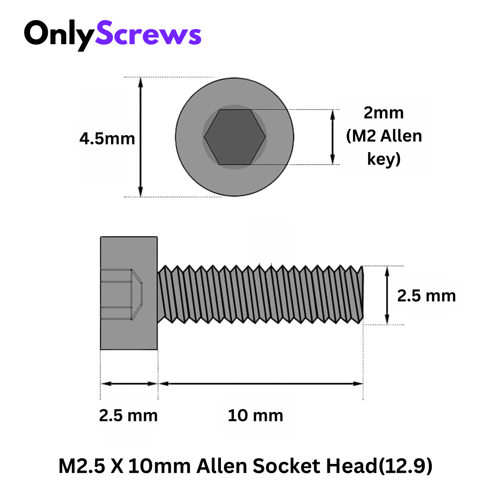 M2.5_X_10mm_Hex_Allen_Socket_Head_High_Tensile_12.9_Black_oxide_screw