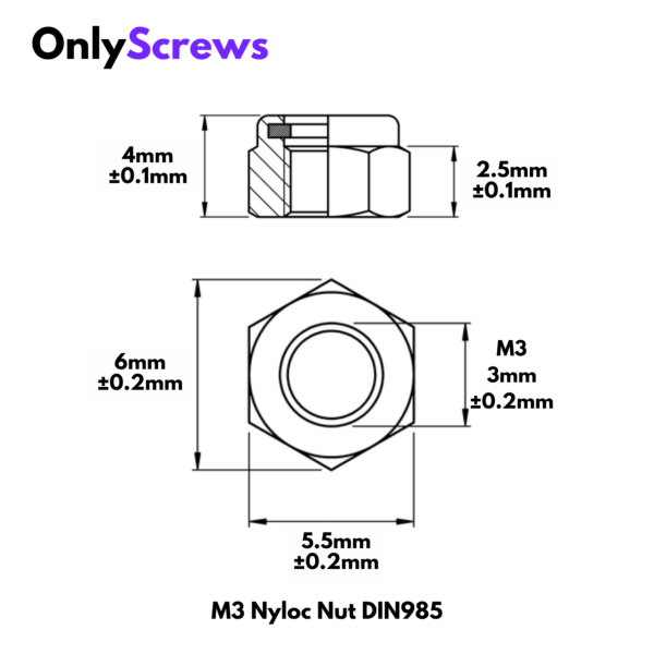 Second image of M3 Nyloc Nuts SS304 DIN985 (Dia. 3mm)