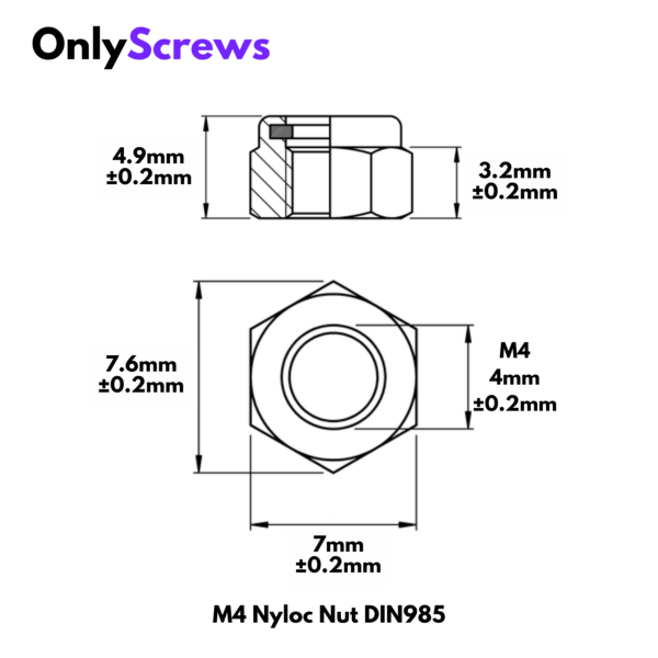Second image of M4 Nyloc Nuts SS304 DIN985 (Dia. 4mm)
